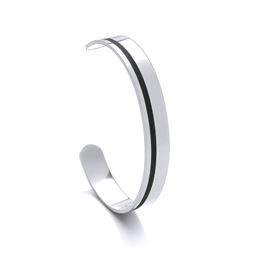 Gents Stainless Steel Bangle with Single Black Stripe